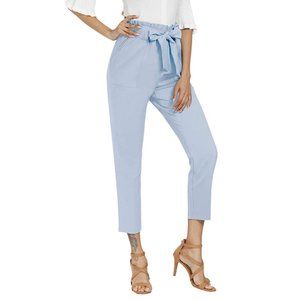 Greyish Blue Straight Leg Trouser Paper Bag Pants